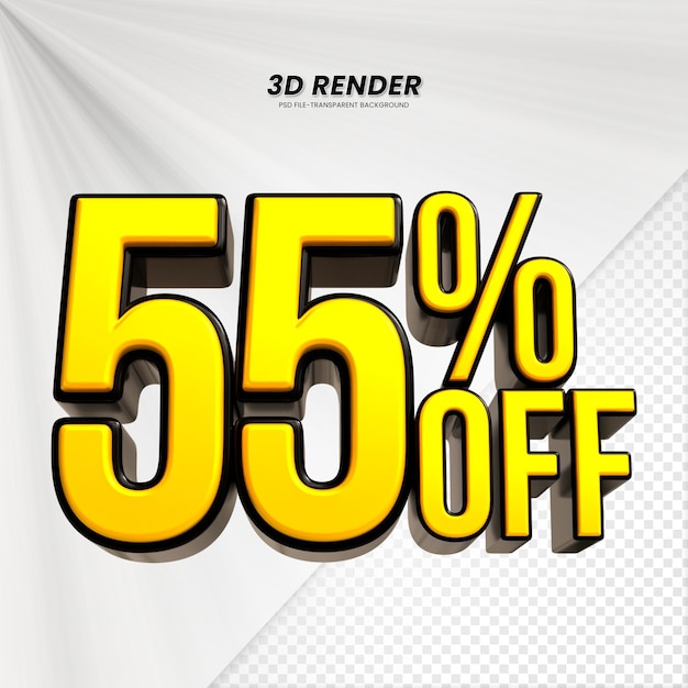 3d ventas descuento etiqueta de precio 3d renderización para la composición 55 por ciento concepto de número