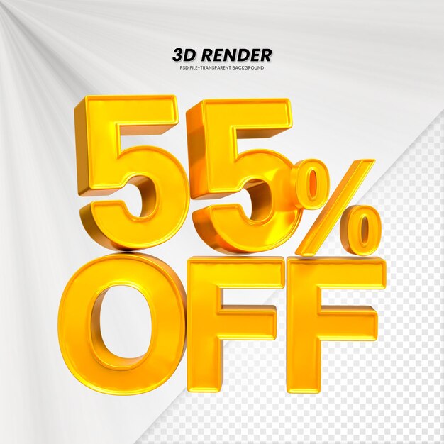 3d ventas descuento etiqueta de precio 3d renderización para la composición 55 por ciento concepto de número