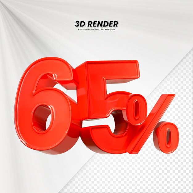 3d ventas descuento etiqueta de precio 3d renderización para la composición 65 por ciento concepto de número