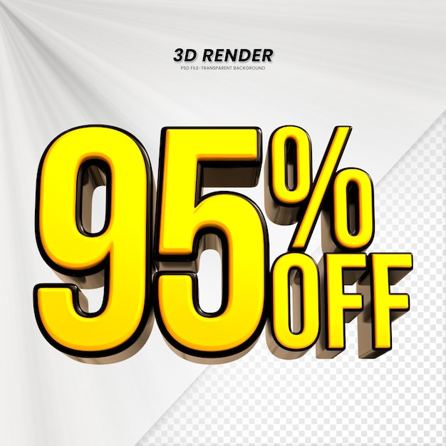 3d ventas descuento etiqueta de precio 3d renderización para la composición 95 por ciento concepto de número