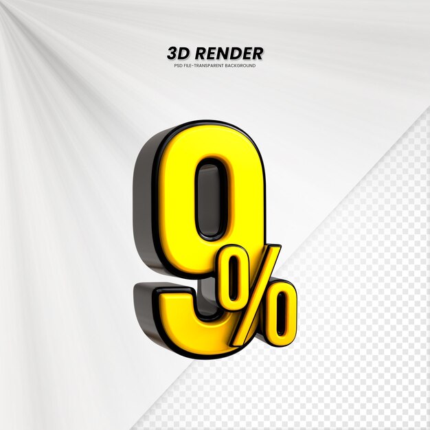 3d vente réduction prix étiquette 3d rendu pour la composition 9 pour cent concept de nombre