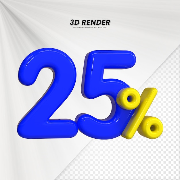 3D-Verkäufe Rabatt-Preis-Tag 3D-Rendering für die Zusammensetzung 25 Prozent Zahl Konzept