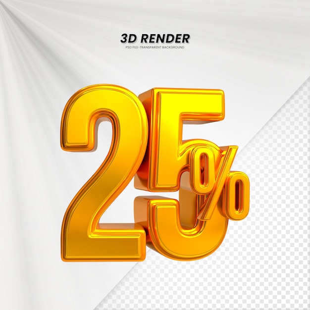 3D-Verkäufe Rabatt-Preis-Tag 3D-Rendering für die Zusammensetzung 25 Prozent Zahl Konzept