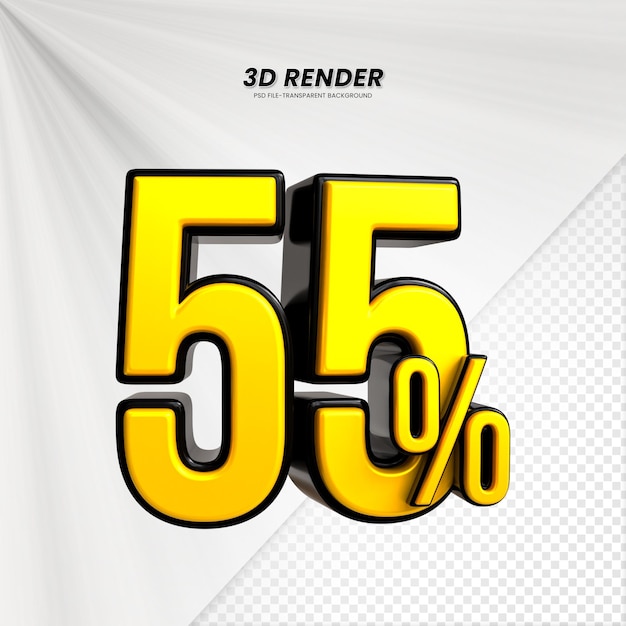 3D-Verkäufe Rabatt-Preis-Tag 3D-Rendering für die Zusammensetzung 55 Prozent Zahl Konzept