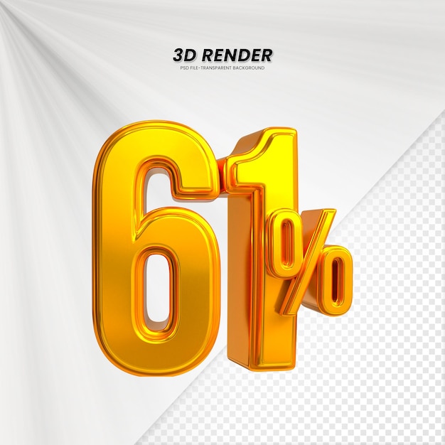 3D-Verkäufe Rabatt-Preis-Tag 3D-Rendering für die Zusammensetzung 61 Prozent Zahl Konzept
