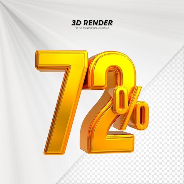 3D-Verkäufe Rabatt-Preis-Tag 3D-Rendering für die Zusammensetzung 72 Prozent Zahl Konzept