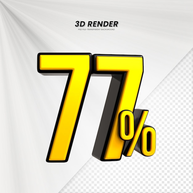 3D-Verkäufe Rabatt-Preis-Tag 3D-Rendering für die Zusammensetzung 77 Prozent Zahl Konzept