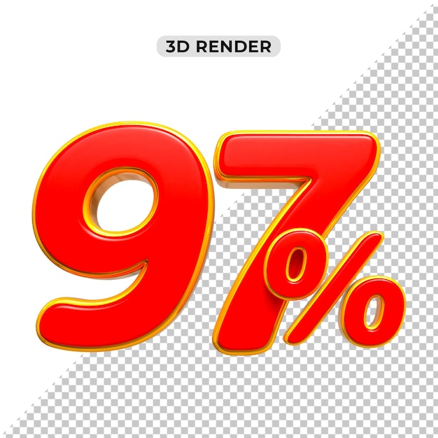 3D-Verkäufe Rabatt-Preis-Tag 3D-Rendering für die Zusammensetzung 97 Prozent Zahl Konzept