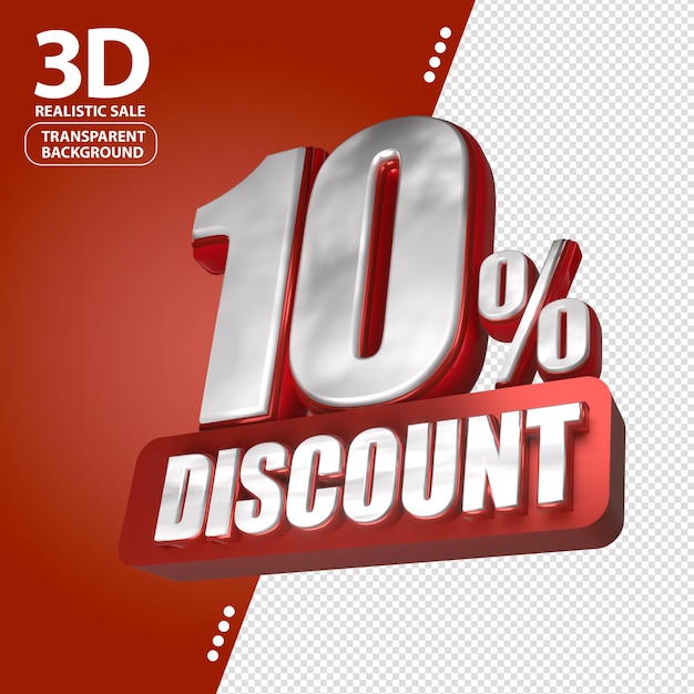 3D-Verkäufe Rot-Weiß-Ermäßigung Preis-Tag für die Zusammensetzung 10 Prozent erstaunlich für die Produktwerbung