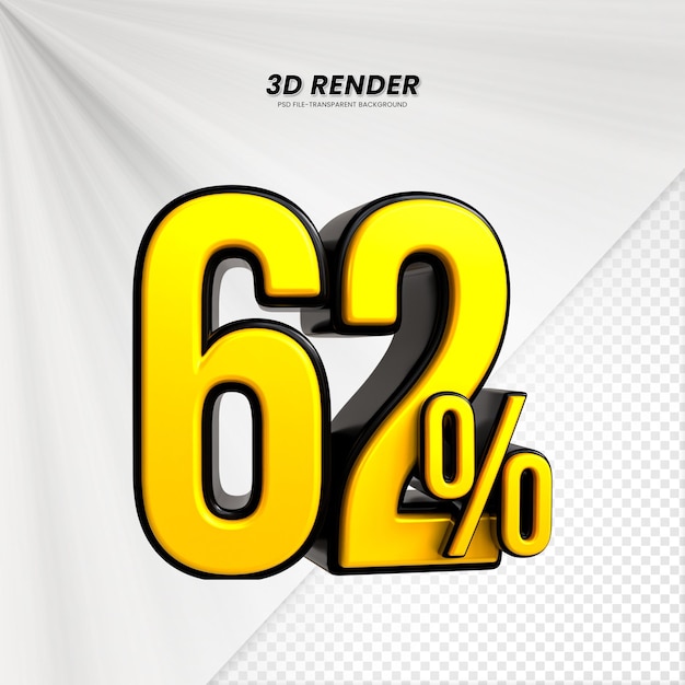 3D-Verkaufs-Abzug-Preis-Tag 3D-Rendering für die Zusammensetzung 62 Prozent Zahl-Konzept