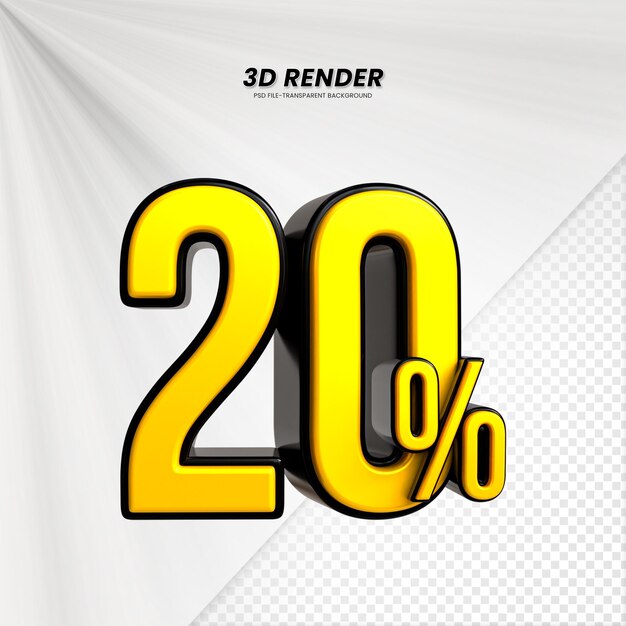 3D-Verkaufs-Rabat-Preis-Tag 3D-Rendering für die Zusammensetzung 20 Prozent Zahl Konzept
