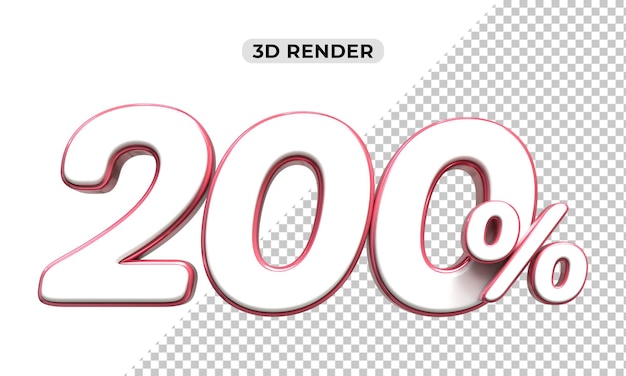 3D-Verkaufsrabatt Nummer 200 Prozent Preismarke für Verkaufsförderung Konzept von 3D-Rendering