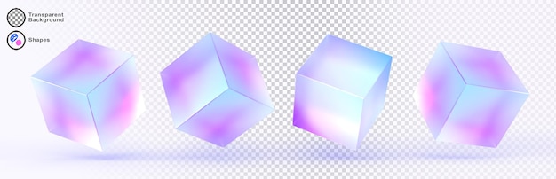 3d vidrio holográfico morfismo esmaltado cubo aislado conjunto de íconos de renderización formas de bloques geométricas translúcidas abstractas con color holograma de neón gradiente objetos cuadrados de plástico o acrílico