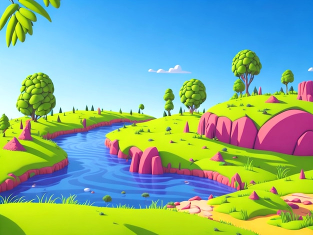 3D Village Hills niedliche Cartoon-Tiere am Marvel-Strand, die Spaß haben, Bildhintergrund 4k HD-Foto