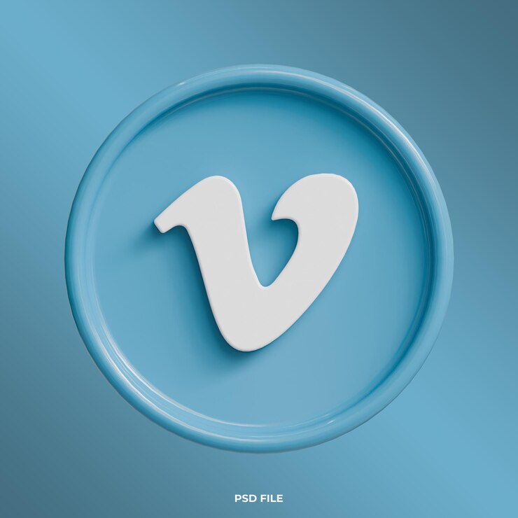 PSD 3d vimeo logo with modern circular blue background