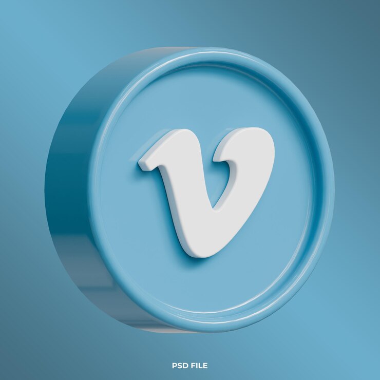 PSD 3d vimeo logo with modern circular blue background