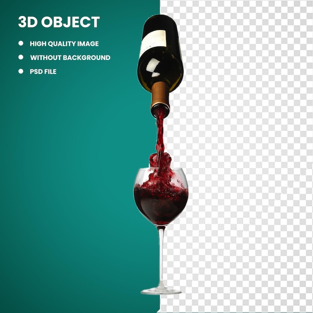 3d Vin rouge Verre à vin Bouteille versée dans un verre de vin rouge