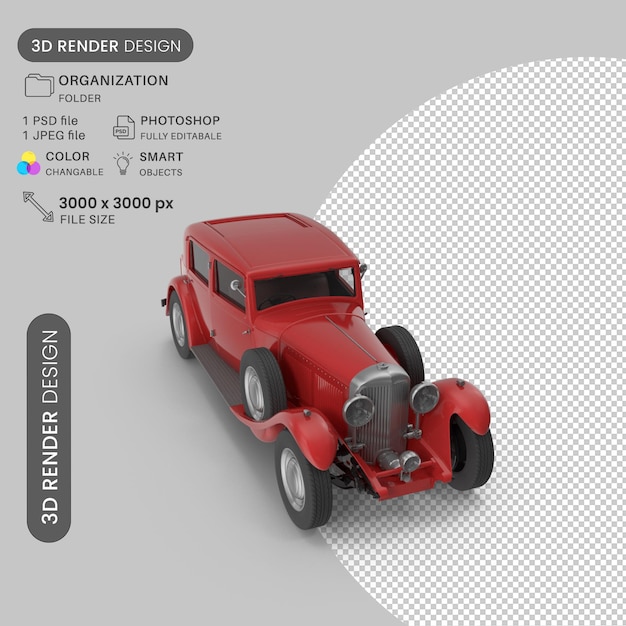 PSD 3d vintage vintage limousine rotes auto