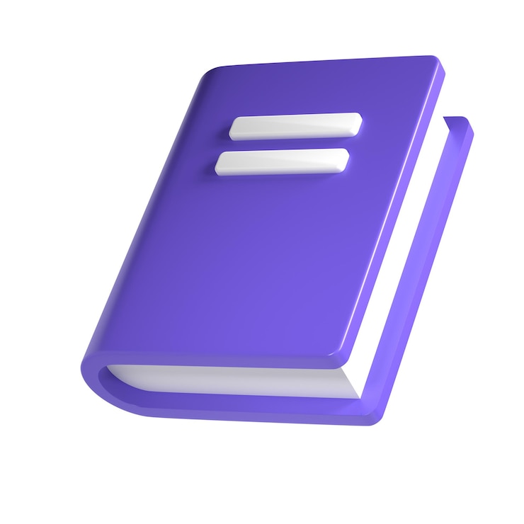 PSD 3d viola carino blocco note vuoto libro cancelleria per la scuola isolato trasparente png semplice rendering illustrazione elemento di progettazione per manifesti banner calendario e biglietto di auguri