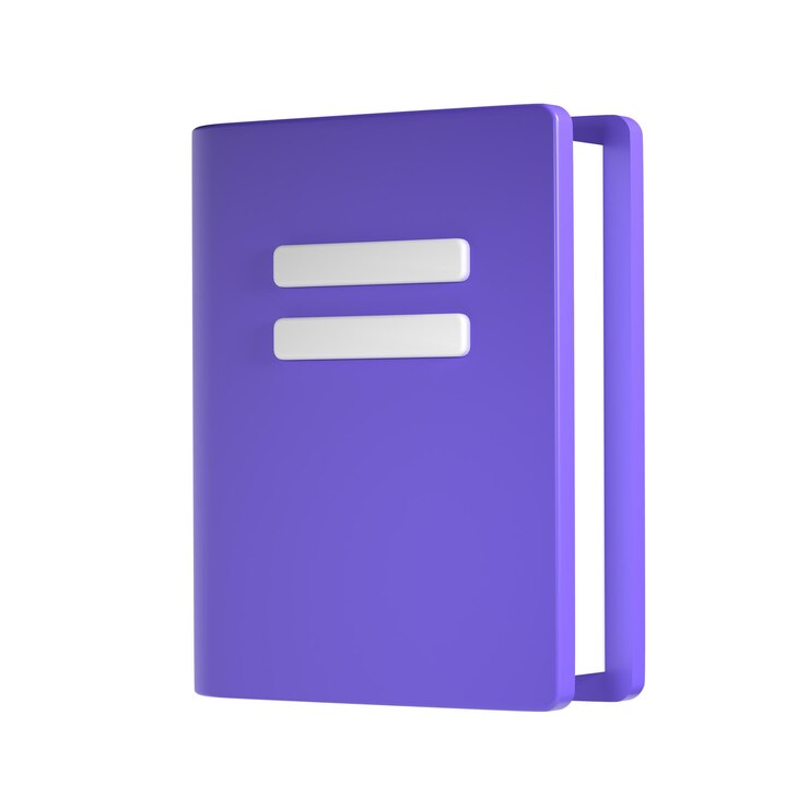 PSD 3d violeta bonito caderno vazio livro papelaria para a escola isolado transparente png render simples