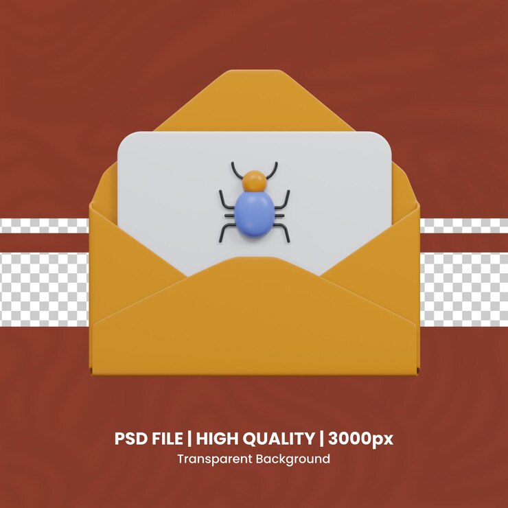 PSD 3d virus de correo electrónico seguridad cibernética 3d conjunto de fondo transparente psd