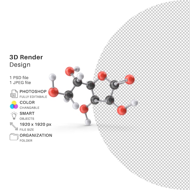 3d vitamina acido acrobico molecola scienza rendering 3d