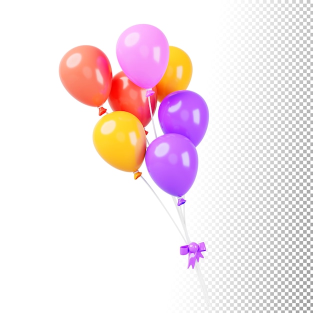 3d volando globos de aire de color arco iris paquete con cintas y arco aislado icono render realista para fiesta de cumpleaños aniversario boda celebración de vacaciones o decoración de carnaval