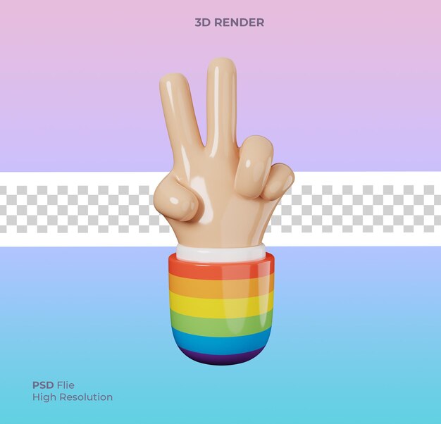 3d von Cartoon Victory Handzeichen isoliert LGBT Pride Month Icon