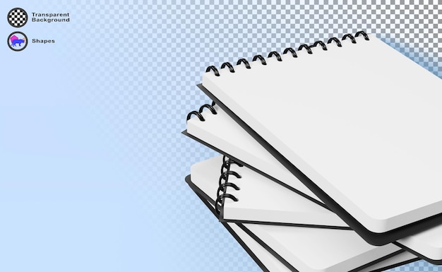 3D-Vorlage von Stapel-Spiral-Notebook mit Weißpapier-Perspektivansicht Render realistisches Mock-up von offenem Notizblock Heap Notizbuch Stapel von Tagebuch mit leeren Seiten Memo Büroplaner