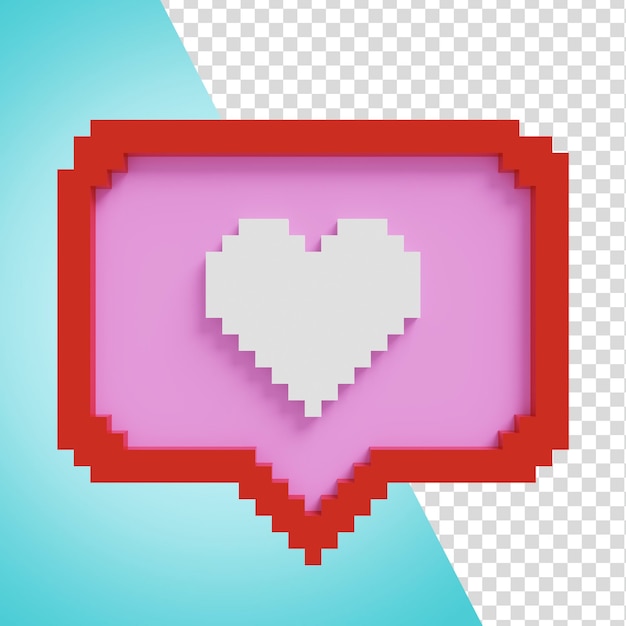 3d voxel art white love notification for social media