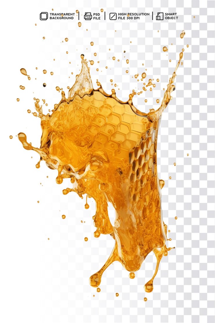 3D-Wabenspritzer mit Honig auf transparentem Hintergrund