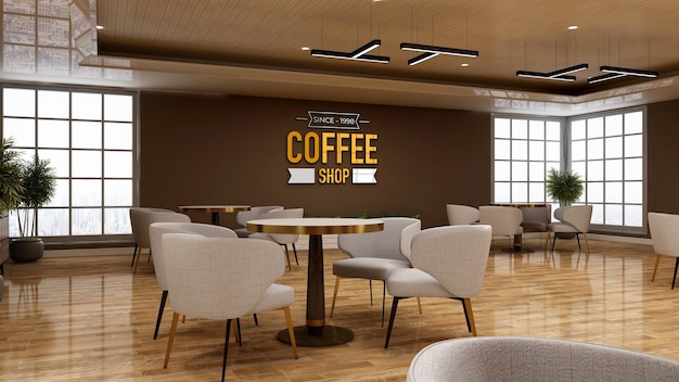 3D-Wand-Logo-Attrappe im Café mit Sofa