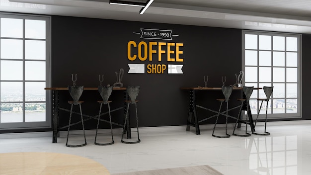 3d-wand-logo-mockup eines cafés oder barraums mit streetfood