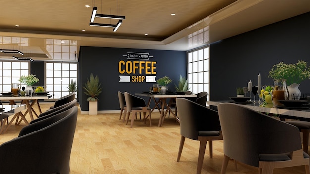 PSD 3d-wand-logo-mockup im café oder restaurant