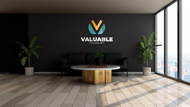 3d-wand-logo-mockup im wartezimmer der bürolobby