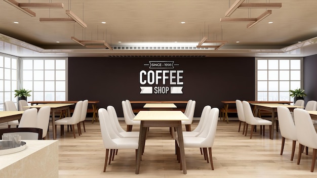 3D-Wandlogo-Mockup im Restaurant oder Café mit Innenarchitektur aus Holz