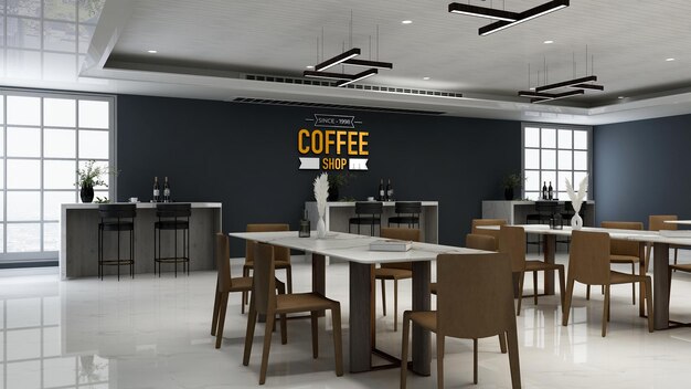 3D-Wandlogo-Modell im Café mit Sofa
