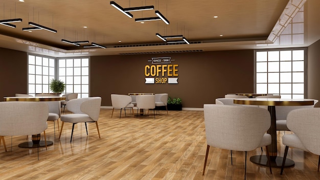 3D-Wandlogo-Modell im Café mit Sofa