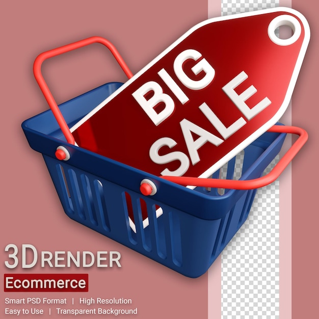 3D-Warenkorb Preisschild Illustration transparenter Hintergrund