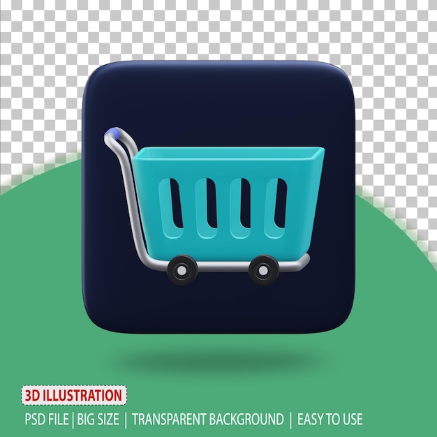 3D-Warenkorb-Symbol Online-Shop-Rendering mit transparentem Hintergrund