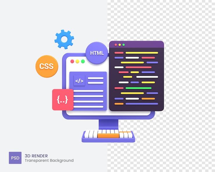 PSD 3d web development or software development or web design coding and programing