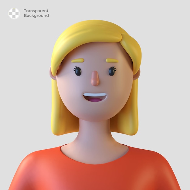 3d weibliche zeichentrickfigur avatar isoliert in 3d-rendering