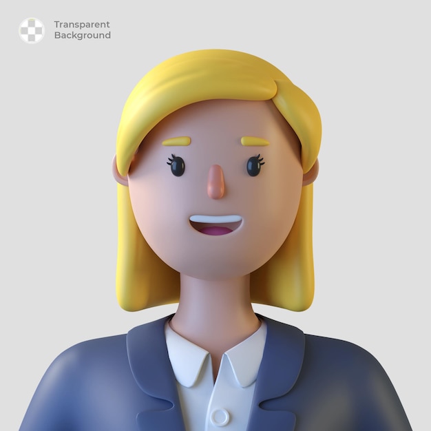 3d weibliche zeichentrickfigur avatar isoliert in 3d-rendering