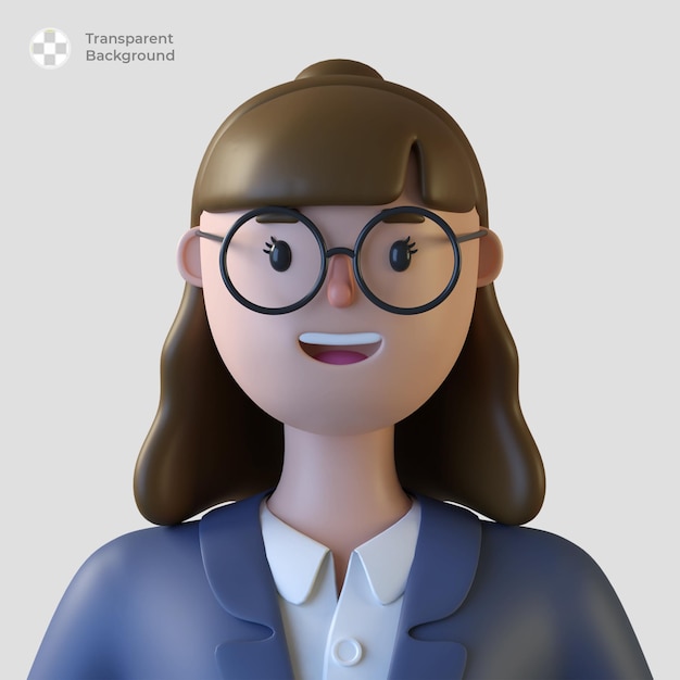 3d weibliche zeichentrickfigur avatar isoliert in 3d-rendering