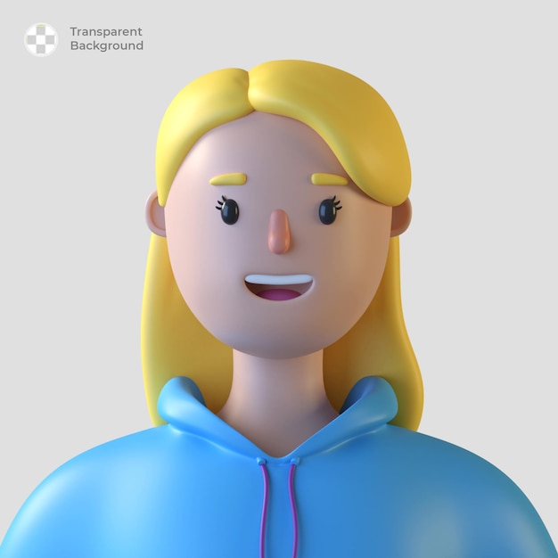 3D weibliche Zeichentrickfigur Avatar isoliert in 3D-Rendering