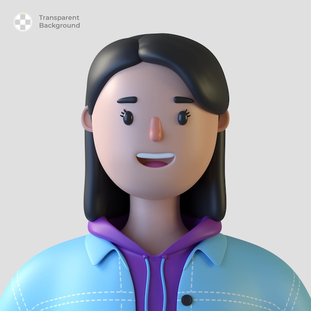 PSD 3d weibliche zeichentrickfigur avatar isoliert in 3d-rendering