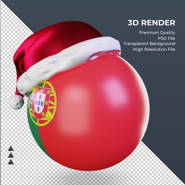 PSD 3d-weihnachten-santa-claus-mütze portugal-flagge, die rechte ansicht rendert