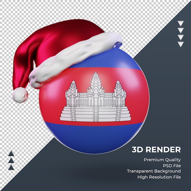 3d weihnachten weihnachtsmann mütze kambodscha flagge rendering vorderansicht