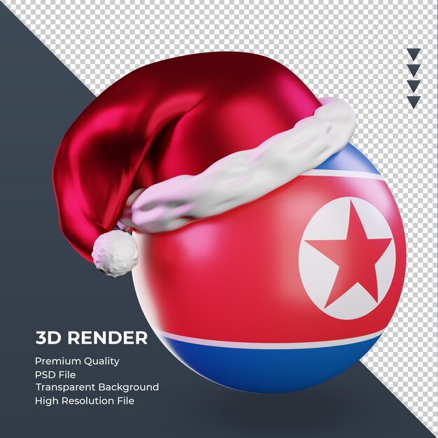 3D Weihnachten Weihnachtsmann Mütze Nordkorea Flagge Rendering linke Ansicht