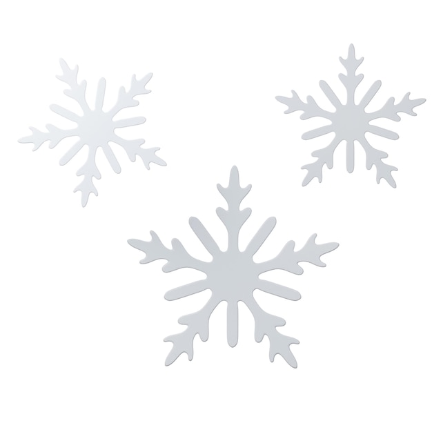 3D-Weihnachts-Schneeflocken-Ikonen minimal dekorative festliche kegelförmige Baum Neujahrs-Ferien-Dekoration 3D-Design-Element im Cartoon-Stil Ikonen isoliert auf weißem Hintergrund 3D-Illustration